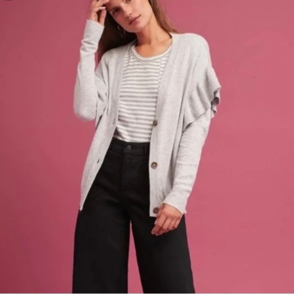 Anthropologie Line + Dot Eulalia Ruffled Wool Blend Cardigan Size Small